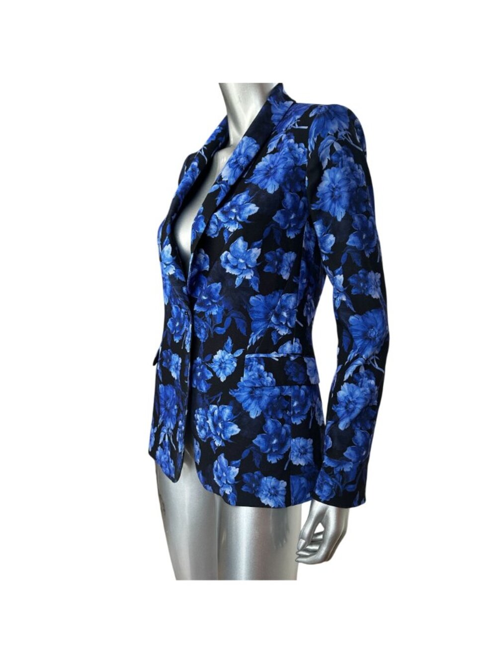 Alice + Olivia Black Blue Floral Single-Button Women's Blazer Size 4 - Picture 4 of 7